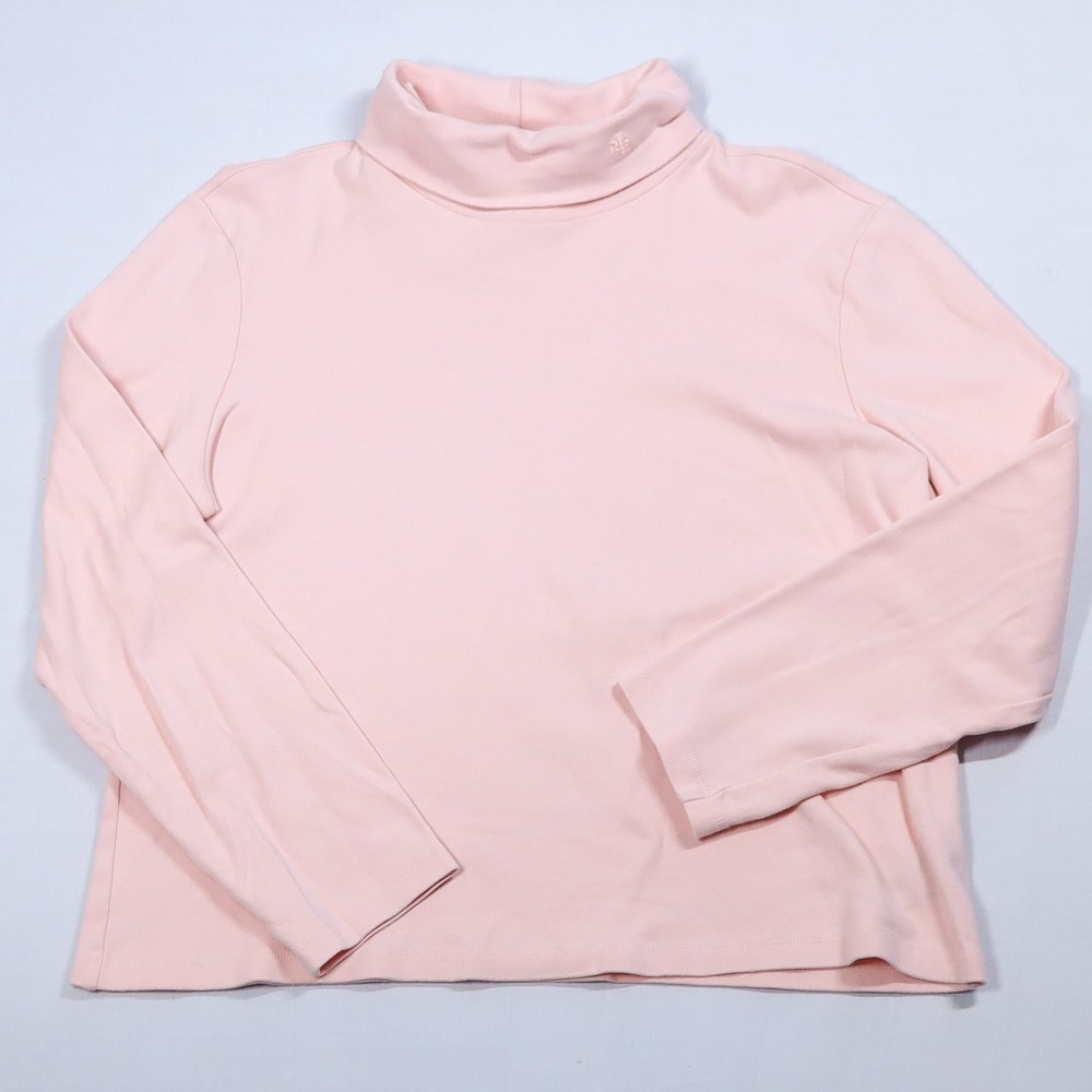 Lauren Ralph Lauren Turtleneck Women XL Pink Long Sleeve Cotton Monogram Top USA